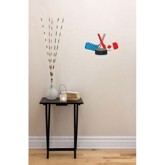 Teamwork Wall Decal Sports Canada vs USA Hockey Puck Team Sport Positive Exercise Bedroom Decoration for Kids Boys and Girls - Size: 13 In x 20 In