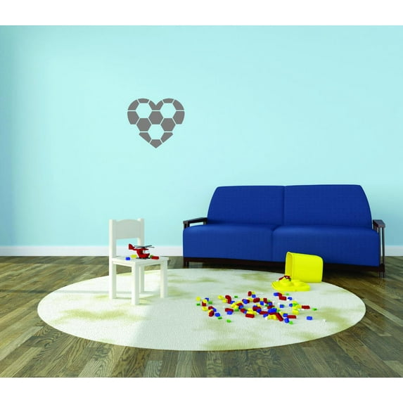 Teamwork Wall Decal Sports Soccer Gray heart Positive Exercise Bedroom Decoration for Kids Boys and Girls - Size: 16 In x 16 In
