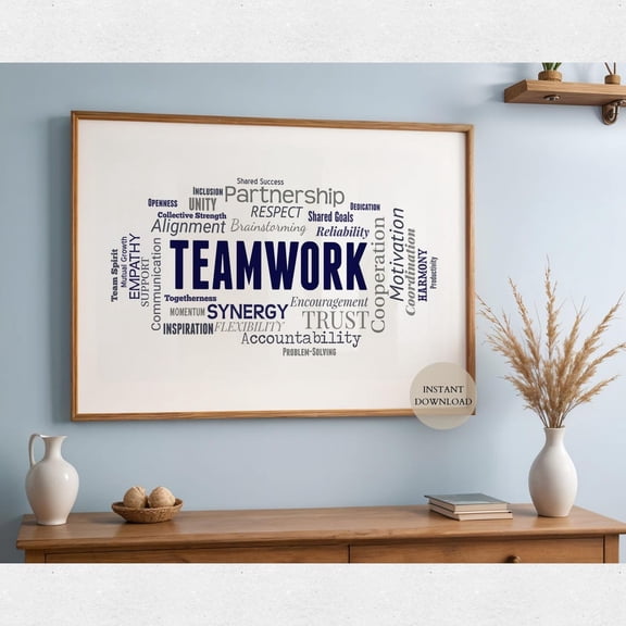 Teamwork Word Cloud Wall Art Print, Unframed Paper Poster 8x10in