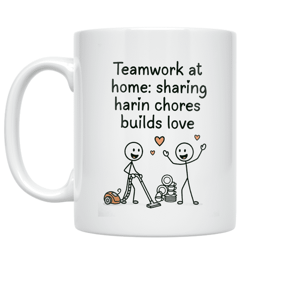Teamwork at Home: Sharing Chores Builds Love - Family Cooperation - 11 oz Ceramic Coffee Mug