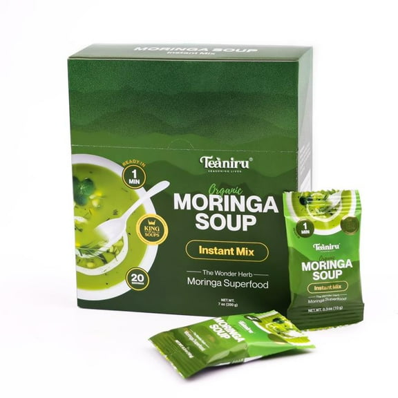 Teaniru, Moringa Instant Soup Mix - 20 Sachets | Natural Multivitamin - Rich Antioxdants | King of all Soups - Gluten-Free, Vegan & Soy-Free | Moringa Superfood for Everyone | Ready in Minutes