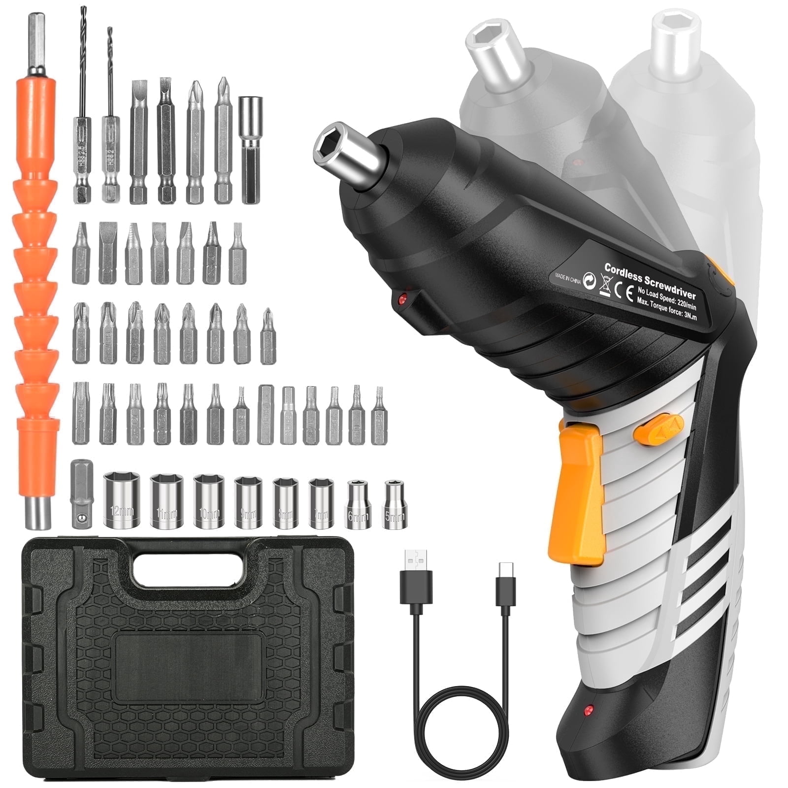 Teanyotink 4 Watts, 3.6 Volts Cordless Power Screwdriver, 1300 mAh, 220 RPM 47-Piece Set