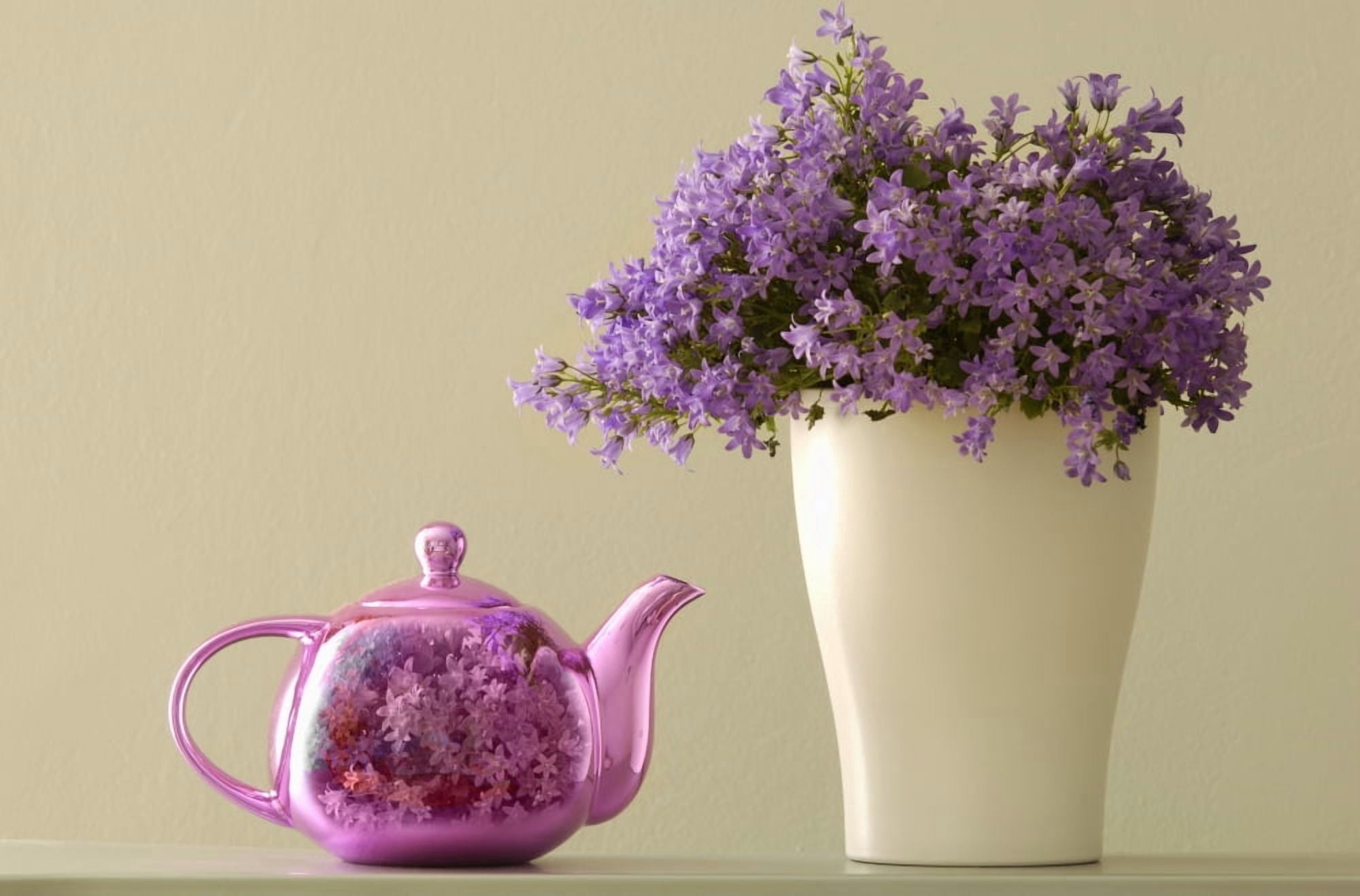 Teapot And Flowers In A Vase Canvas Art - Ben Welsh Design Pics (38 x 24)