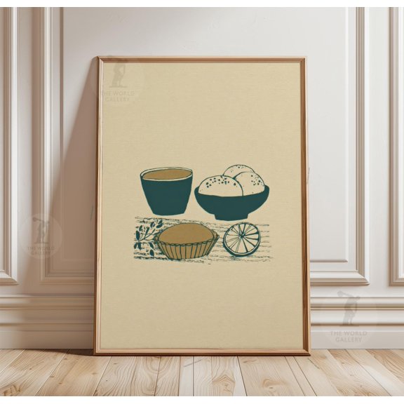Teapot And Pastry Poster, Kitchen Wall Art Print, Minimalist Food, Poster Only