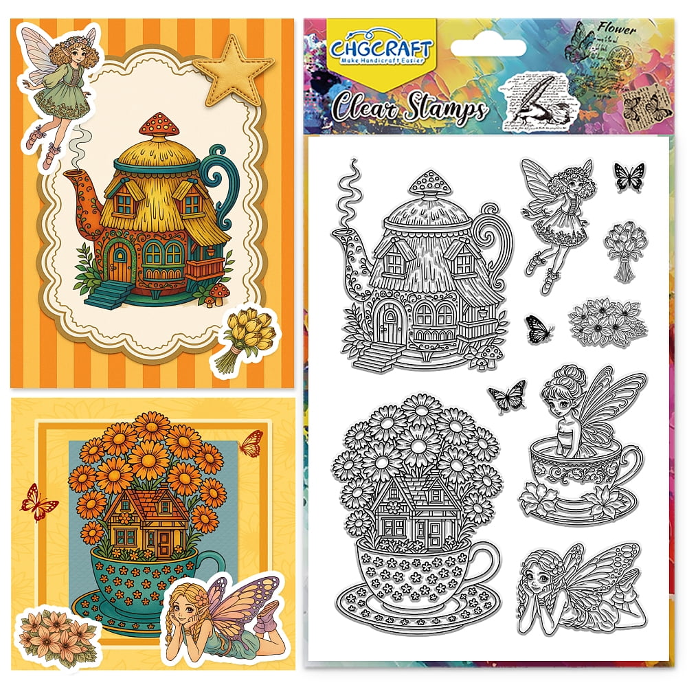 Teapot Cup Hut Clear Stamps Elf and Butterfly Transparent Stamps ...