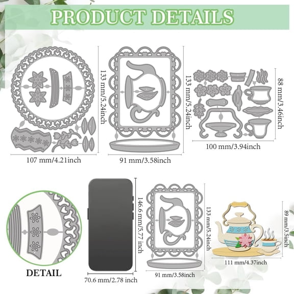 Teapot Cup Set Metal Cutting Dies Flower Coaster Metal Die Cuts Lace Background Embossing Die Cut Stencils Decorative Embossing Paper Dies for Card Making DIY Scrapbook Album Gift Decor