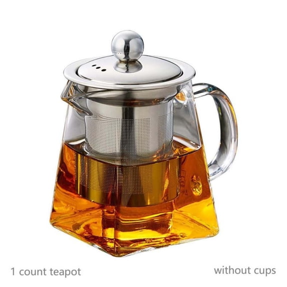 Teapot Essentials Glass Tea Set 1 Piece Stainless Filter Infusion Tea Kettle With Removable Infuser Square GlassTea Set For Giving Anti Breakage Packaging
