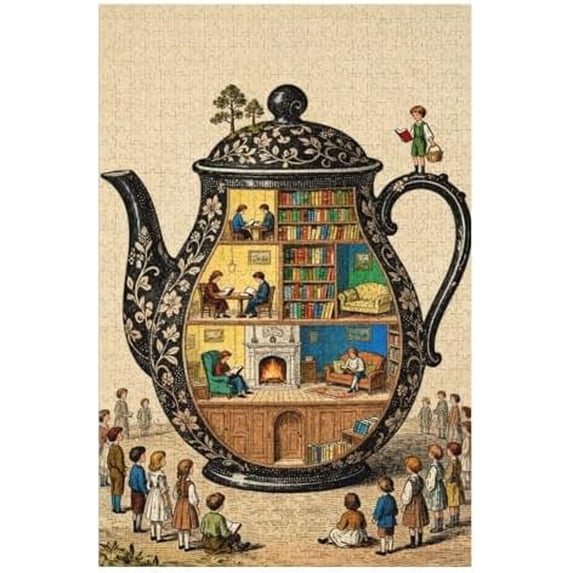 Teapot Library Puzzles for Adults 500 Pieces, Vintage Bookshelf Artwork ...