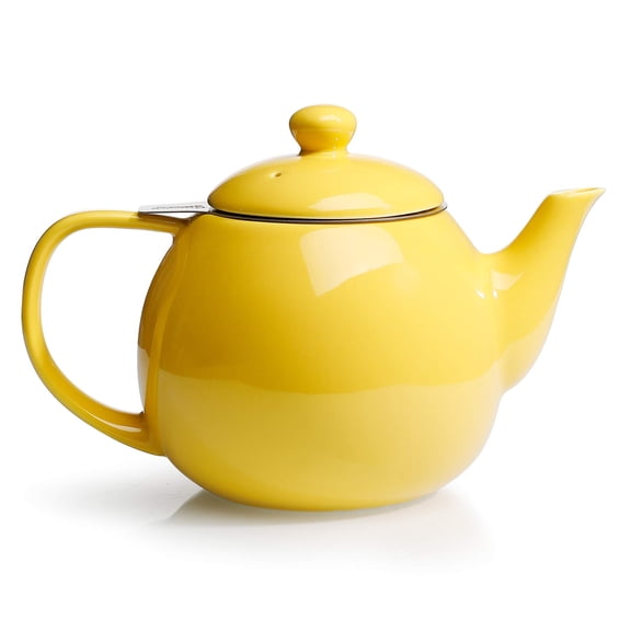 Teapot  Porcelain Tea Pot With Stainless Steel Infuser Blooming & Loose Leaf - 27 Ounce Yellow