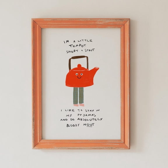 Teapot Print, Pyjama Print, Art, Bedroom Print, Kitchen Cafe Print, Cosy Home Decor, Wall Decor UNFRAMED PAPER POSTER, Home Decor, Vintage Gift, Living Room Dercor