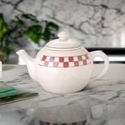 Teapot Red/White Handpainted Checkmate Stoneware 64 OZ | Renovator's Supply