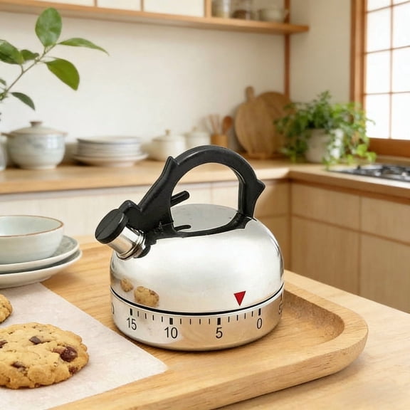 Teapot Shaped Mechanical Kitchen Timer, 60 Minute Mechanical Countdown Timer No Batteries, Home Cooking Timer with Loud Bell Alarm for Baking Study Workout, Compact Plastic Kitchen Timer