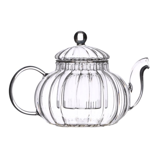 Teapot Tea Glass Kettle Pumpkin Shape Infuser Filter Teaware Maker Loose Leaf Stovetop Steeper