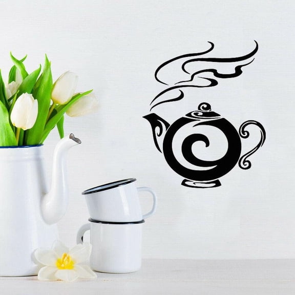 Teapot Tea Kitchen Cafe Home Decor Wall Sticker Art Murals Removable Self-Adhesive Wall Decals Poster Window Door Decoration 78x58cm