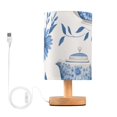 thumbnail image 1 of Teapot and Flowers Bedside Table Lamp LED Warm Lights with USB Charging Port Retro Cylinder Desk Lamps, 1 of 7