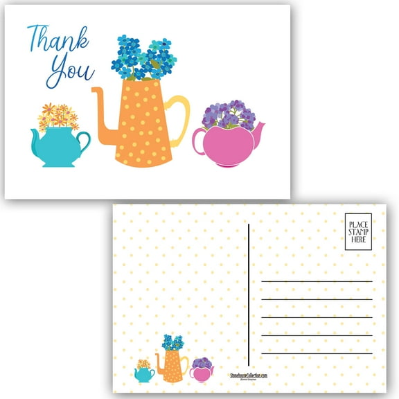 Teapots Thank You Postcard - 4 x 6 Teapots Postcard 40 Count Per Pack- B17142
