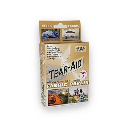 Tear-Aid Repair Patch Kit for Fabrics with Assorted Size Patches and Cleaning Pad