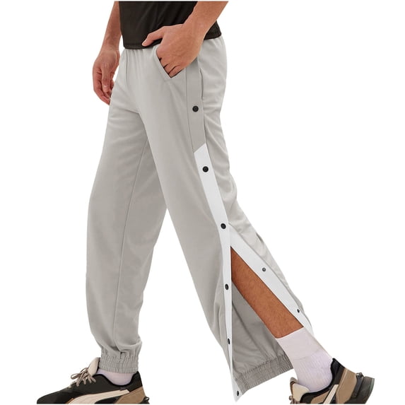 Tear Away Basketball Pants for Mens Casual Split Snap Button Post Surgery Sweatpants for Gym Training