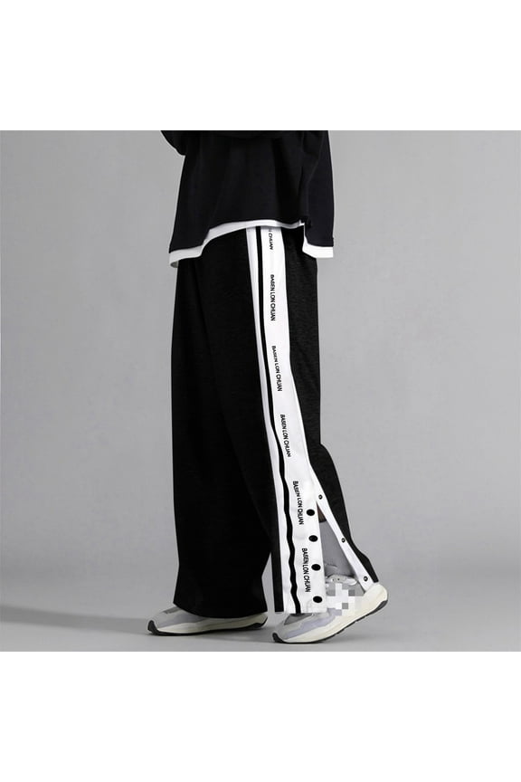 Tear Away Pants Womens Side Snap Pull On Track Pants Spring Fall Straight Leg Stripe Tracksuit Pants Black XXL
