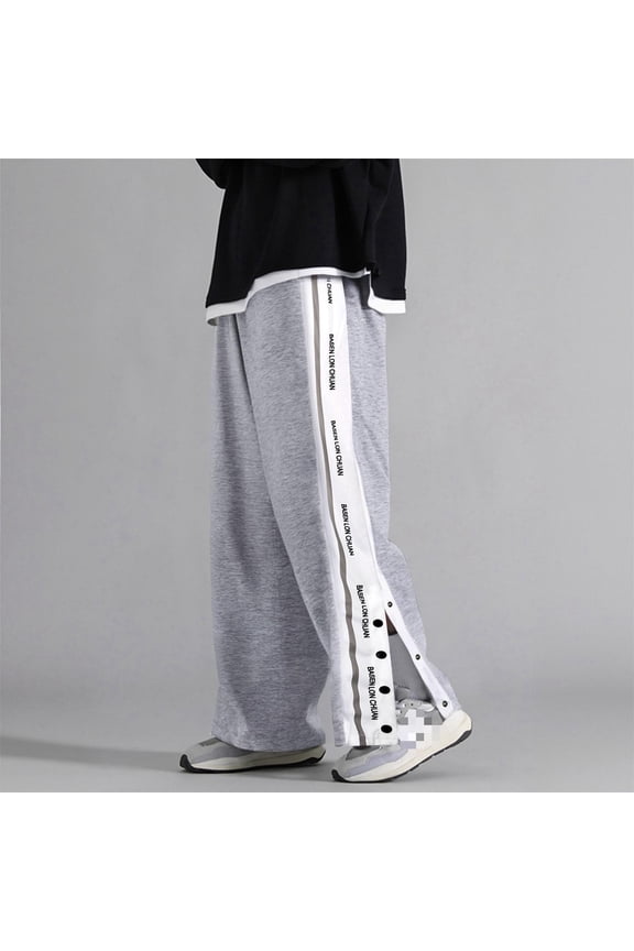 Tear Away Pants Womens Side Snap Pull On Track Pants Spring Fall Straight Leg Stripe Tracksuit Pants Grey L