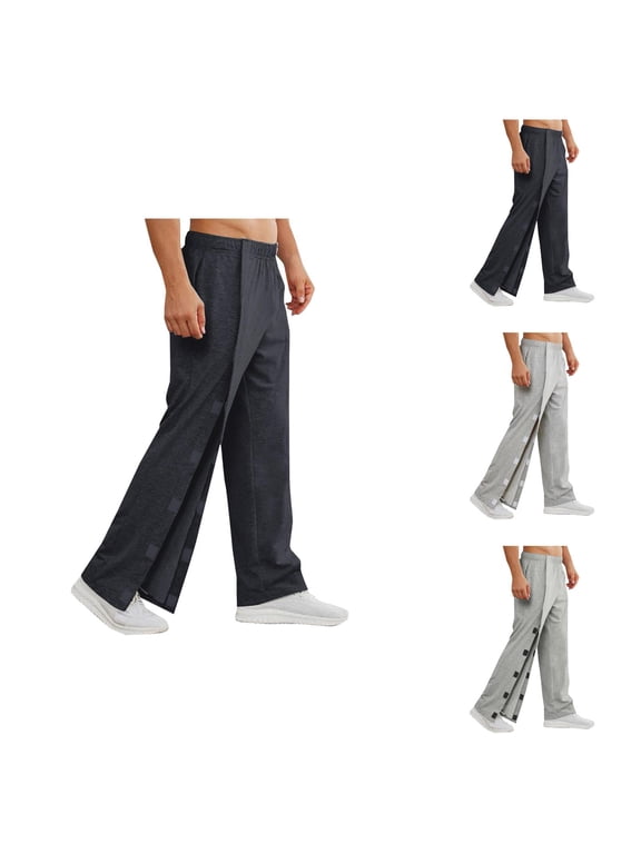 Tear Away Pants for Men 2 Side Full Open Bottom Sweatpants Loose Fit Elastic Waist Adaptive Post Surgery Pants with Pockets