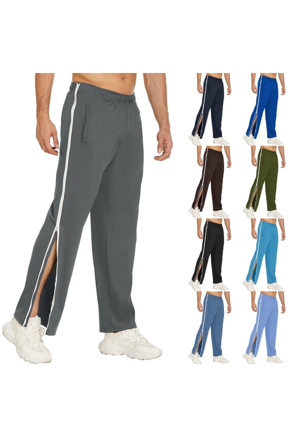 Tear Away Pants for Men Side Zippers Mens Sweatpants with Pockets for Basketball Knee/Leg Post-Surgery