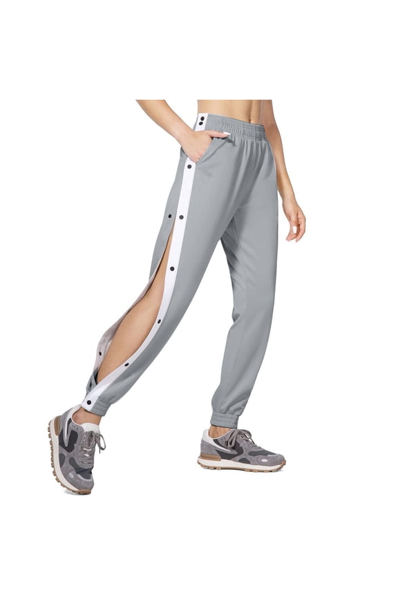 Tear Away Pants for Women High Elastic Waisted Straight Leg Side Split Snap Button Open Bottom Baggy Sweatpants with Pockets Track Pants