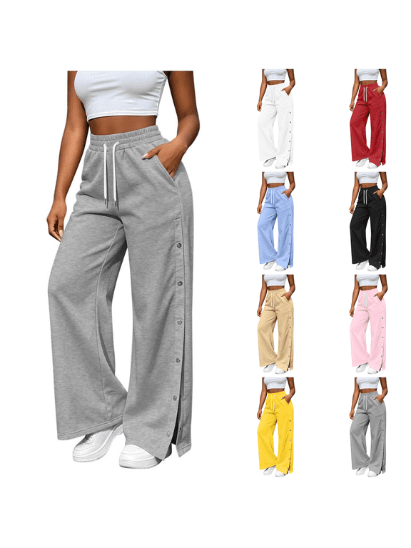 Tear Away Pants for Women Side Split Snap Open Bottom Sweatpants Leg Breakaway Post Surgery Pants with Pockets Gray S