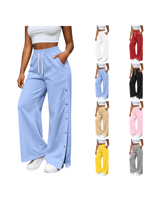 Tear Away Pants for Women Side Split Snap Open Bottom Sweatpants Leg Breakaway Post Surgery Pants with Pockets Sky Blue S