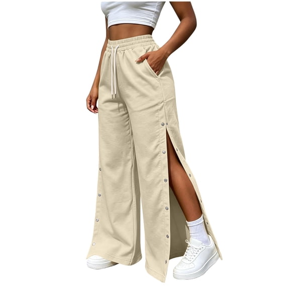 Tear Away Pants for Women Wide Leg Drawstring Sweatpants Elastic Waist Baggy Sweatpants Side Snap Pull On Track Pants with Pockets