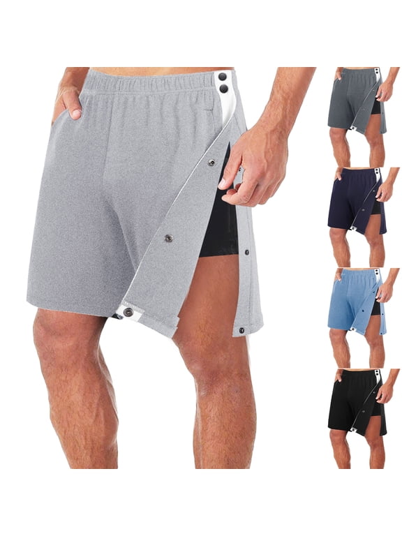 Tear Away Shorts for Men Post Surgery Adaptive Clothing Wide Leg Snap Loose Fit Shorts Gray 3XL