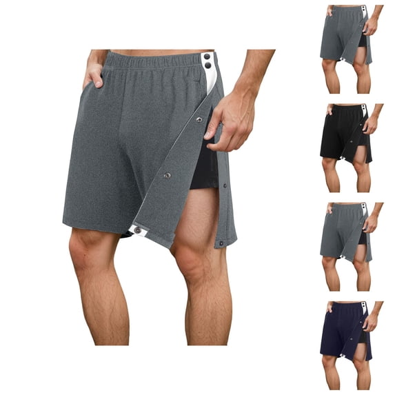Tear Away Shorts for Men Summer Post Surgery Recovery Side Snap Break Away Shorts with Pockets