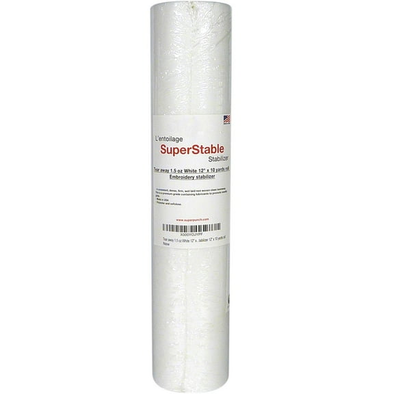 Tear Away Stabilizer White 1.5 oz 12 inch x 10 Yard Roll. SuperStable Embroidery Stabilizer Backing