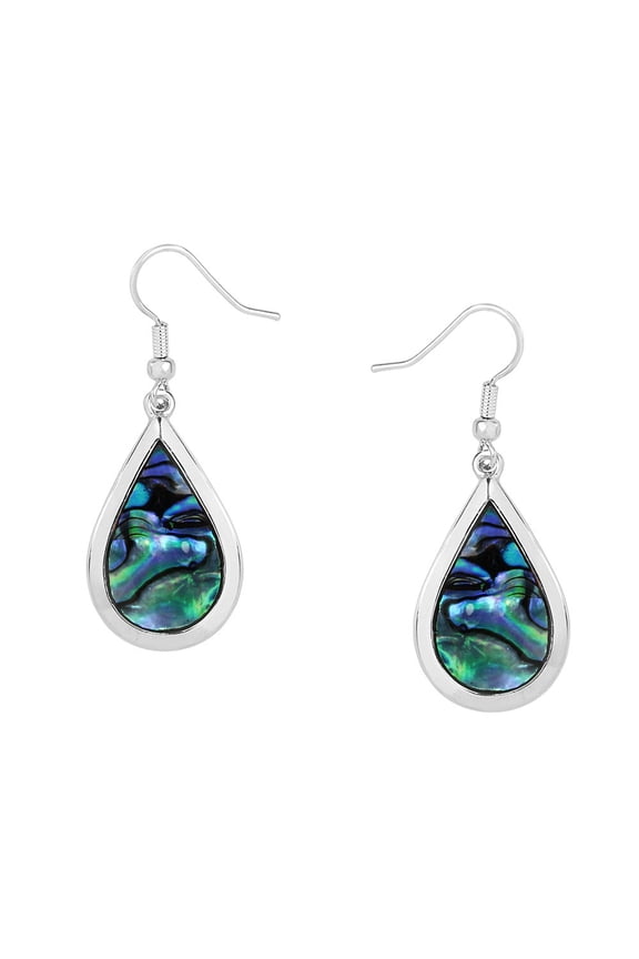 Tear Drop Abalone Shell Pendant Necklace or Earring Rhodium Plated 17 Inch Snake Chain E0133