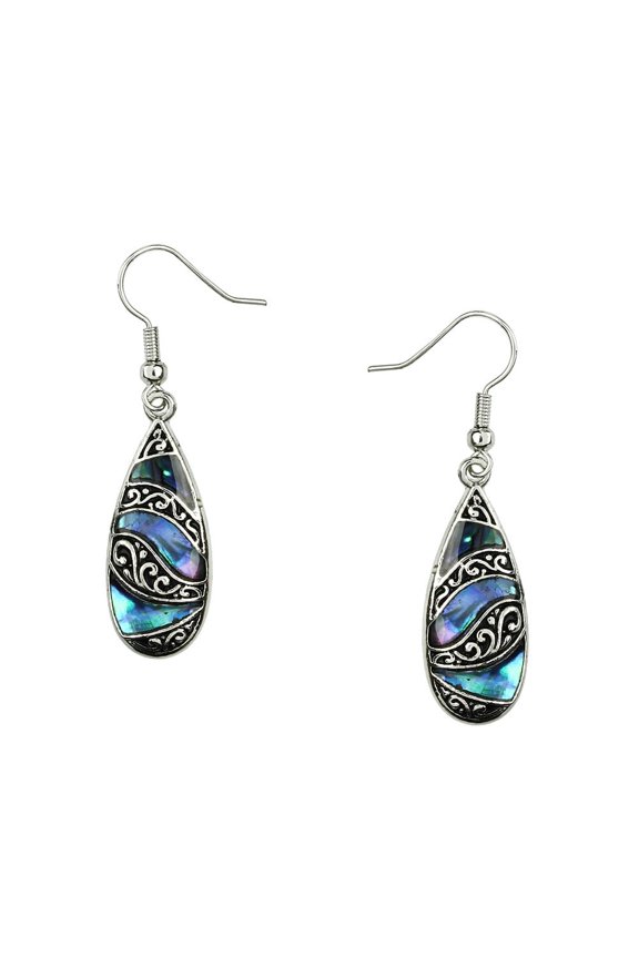 Tear Drop Abalone Shell Earring Rhodium Plated E0148
