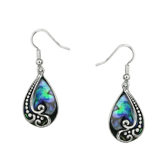 Tear Drop Abalone Shell Pendant Necklace or Earring Rhodium Plated 17 Inch Snake Chain E0150