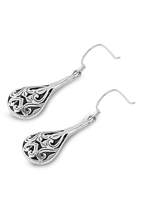 Tear Drop Filigree Dangle Earrings Sterling Silver