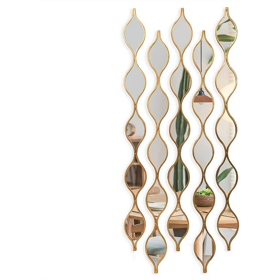 Tear Drop Mirror Wall Decor Set of 5, Gold Living Room Mirror Sets, Decorative Long Skinny Mirrors for Wall
