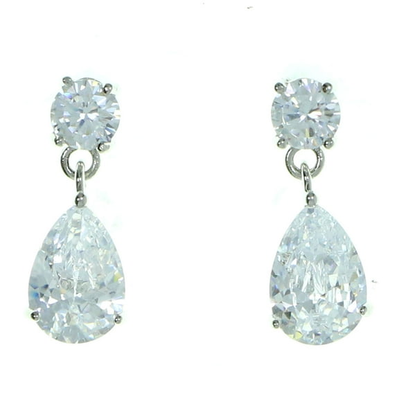 Tear Drop Shaped Dangle Earrings With CZ Accent For Women Silver-Tone