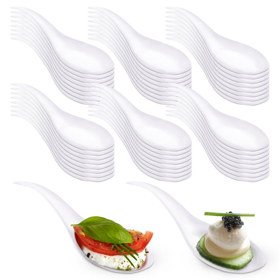 Tear Drop Tasting Spoons - Appetizer Spoons - Tasting Spoons -50 count- Disposable White Plastic - Ideal for Appetizers, Desserts, Dips, Sauces and More!…
