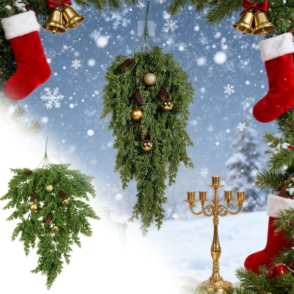 Tear Drop Wreath Winter Country Design with Pinecones Greenery Hanging Wreath for Home Fern Twig Craft Seasonal Accessory