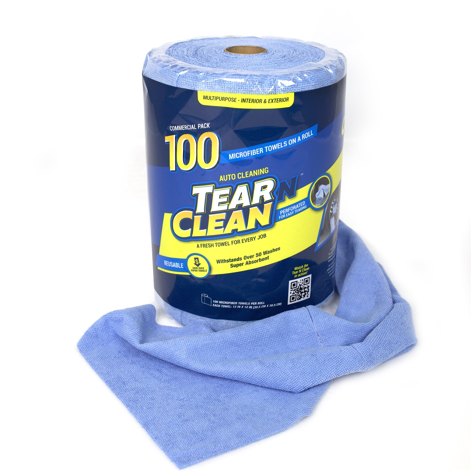 Tear-N-Clean Commercial Grade Multi-Purpose Microfiber Towel Roll, 100 Pack,  Blue 