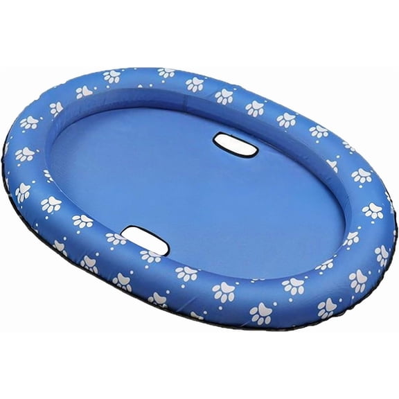 Tear Resistant Dog Pool Float for Small Medium Dogs up to 45lbs, 25x35 Inch Scratch Proof Oxford Inflatable Pet Raft with Cooling Mesh Bed, Summer Toy(Blue)
