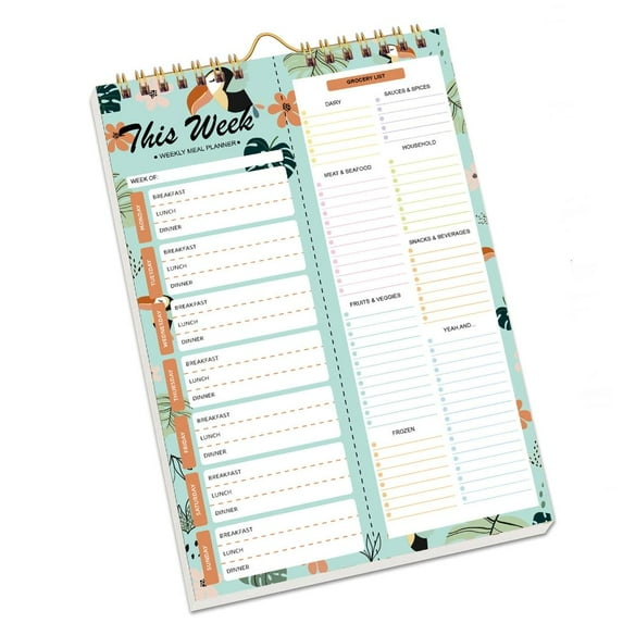 Tear Resistant Weekly Diet Organizers Notebook Reusable Meal Planning Pad With Reinforced Coils Compacts Vertical Design