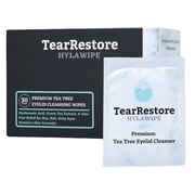 TearRestore HylaWipe Eyelid Wipes for Dry, Red, Itchy Eyes. Hypoallergenic Natural Tea Tree Cleanser, 30 Count