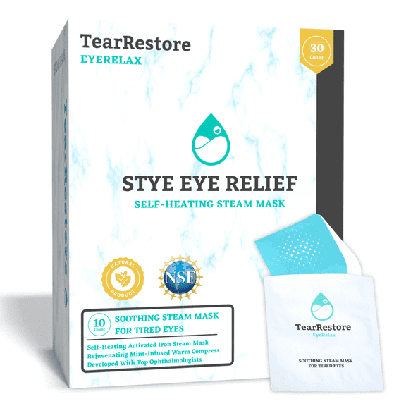 TearRestore EyeRelax Self-Heating Steam Mask for Stye Care, Infused Warm Compress, 10 Count