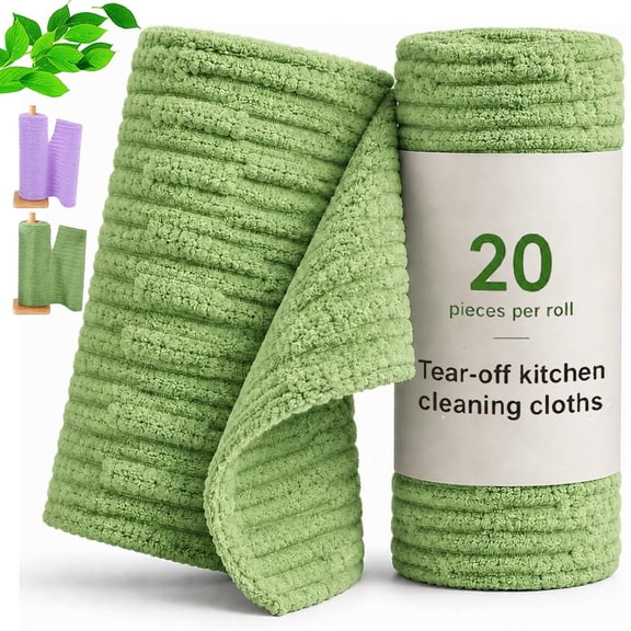 Tearable Plush Cleaning Cloth Roll, 10 * 10in Microfiber Tearable Reusable Cleaning Rags Super, Roll Reusable Cleaning Lazy Rag, Absorbent Fast Drying Wet Dry Use Lint-Free,1 Roll-Green