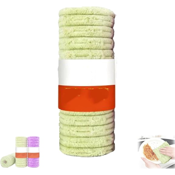 Tearable Plush Cleaning Cloth Roll, Multipurpose Reusable Tear-Off Cleaning Cloth Roll, Kitchen Towels for Daily Household Cleaning of Tableware, Cooktop, Glassware and Cabinets(Green*1)