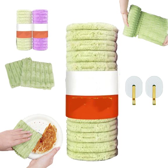 Tearable Plush Cleaning Cloth Roll, Multipurpose Reusable Tear-Off Cleaning Cloth Roll, Kitchen Towels for Daily Household Cleaning of Tableware, Cooktop, Glassware and Cabinets (Green*1)