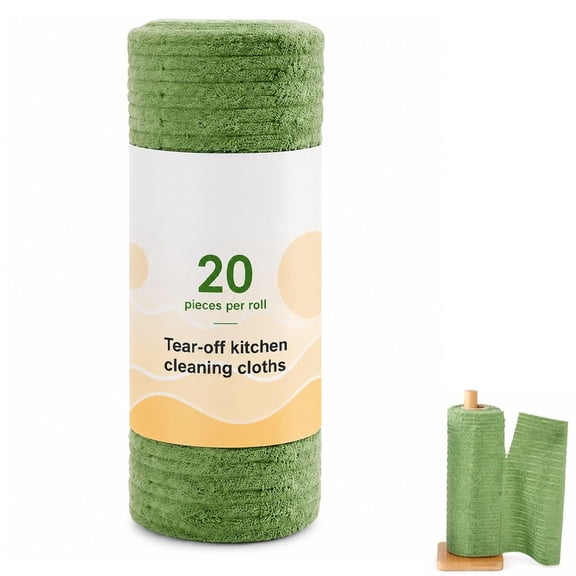 Tearable Plush Cleaning Cloth Roll, Roll Reusable Cleaning Lazy Rag | Washable Microfiber Towel Roll Magic Kitchen Paper Towels for Household Super Absorbent Lint-Free Rags(3Green)